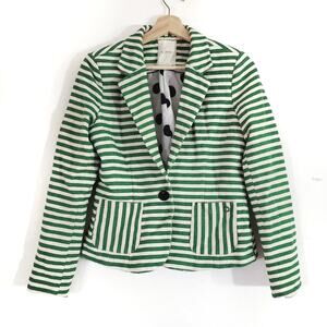 Numph Striped Single Button Blazer with Polka-dot Lining